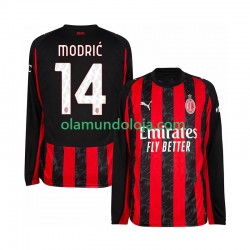 Camisola AC Milan Modrić Luca 14 Homem Equipamento Primeiro 2025-2026 Manga Comprida